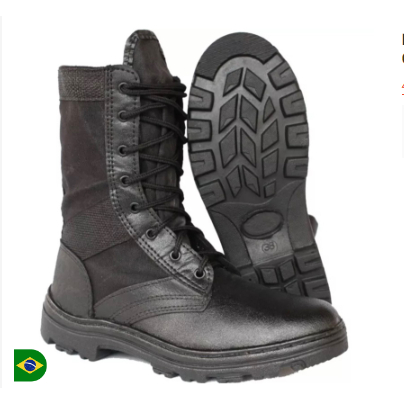 Coturno Bota Militar Masculino Tático De Couro Legitimo Reforçado Costurado Super Leve Macio Com Zíper Ajustável