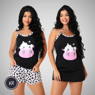 Kit Baby Doll  Camisola Estampada Animal Print Vaquinha Alcinha Confortável Roupa de Dormir Linha Noite 368 em Oferta na Shopee