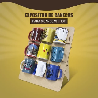 Expositor de canecas 9 canecas MDF cru 3mm kit c/3un