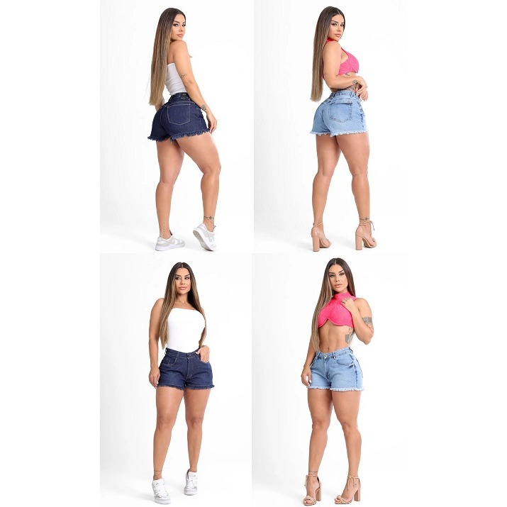 KIT 2 Short Jeans Feminino Cintura Alta Empina Bumbum