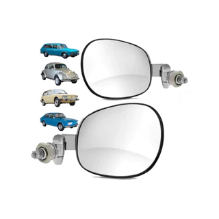 Par Retrovisor Fusca Raquete Aço Inox Lente Convexo Prata.