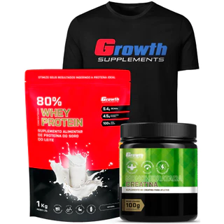 Camiseta Growth Supplements Creatina Whey Protein Camisa e Suplemento em Pó Monohidratada Treino Academia