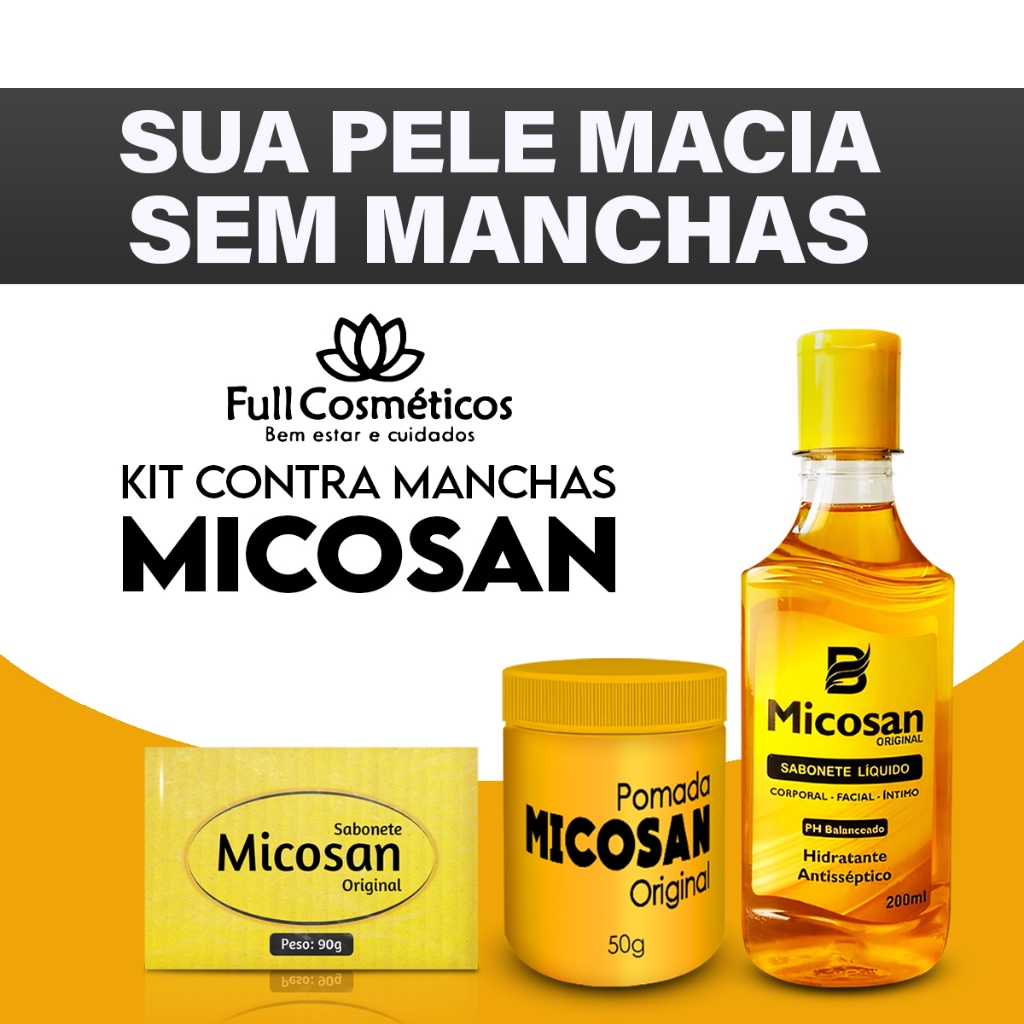 kit micosan 3 pomada 50g + 2 sab em barra + 1 sabonete liquido