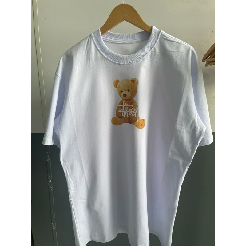 camiseta oversized estampada urso Stussy Streetwear fio 30.1 unissex -  Escorrega o Preço