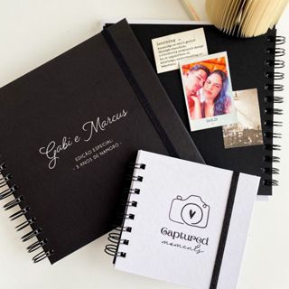 Álbum Scrapbook Preto 18x18cm Capa Dura Personalizada Memórias e Colagens