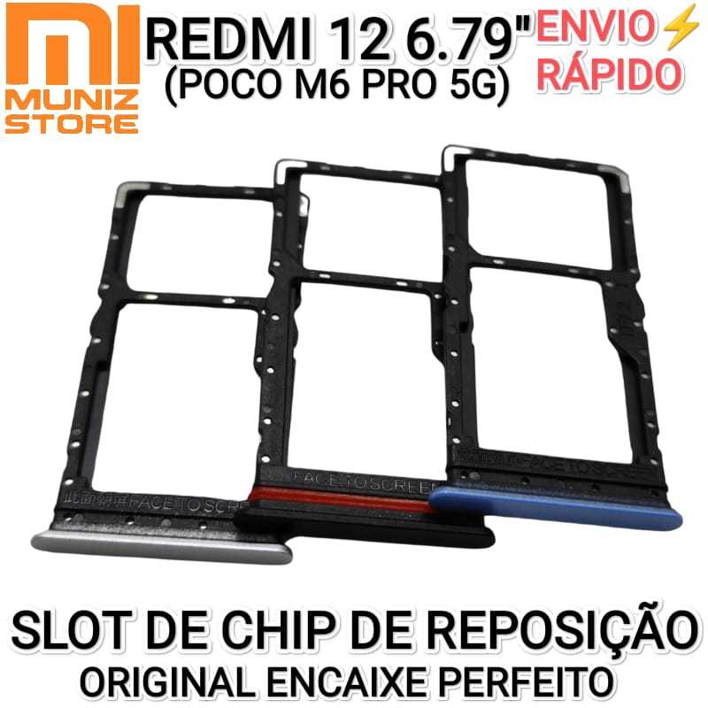 Gavetas para Redmi 12 4G/5G 6.79''/Poco M6 Pro 5G Original Slot Suporte ...