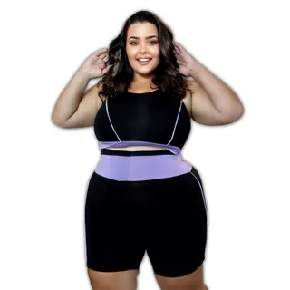 Conjunto bermuda com toper Plus Size fitness para academia tamanho grande envio imediato