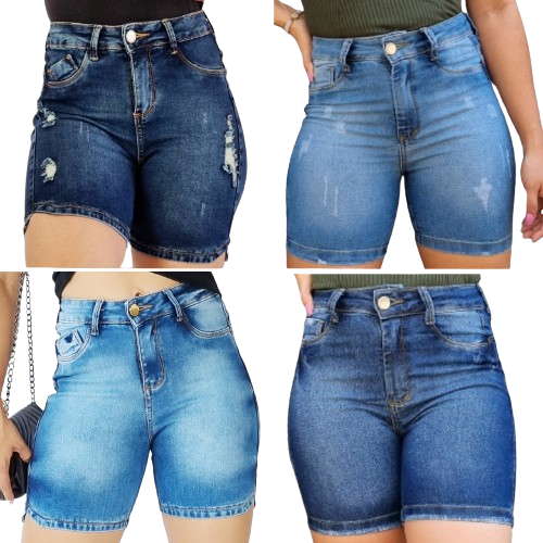 Kit 02 Shorts Cós Alto Veste Bem Jeans Femininos Até no Joelho