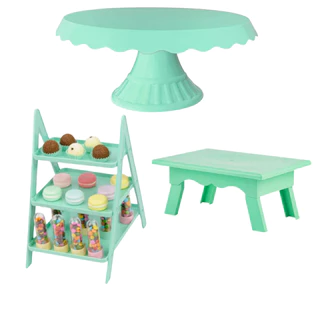 Kit Decoração Boleira Slim 22cm + Escadinha Decorativo + Mesinha P/ Doces Suporte Bolos Festa