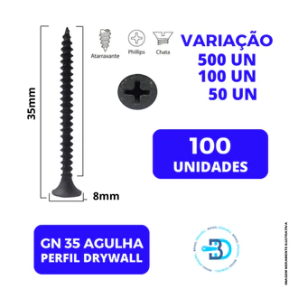 Parafuso 3,5 X 35 GN35 Chata Phillips Ponta Agulha TA Trombeta para Drywall - CAIXA COM 100 UNIDADES