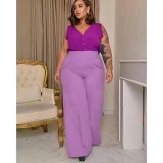 Calça Pantalona Feminina Plus Size em Linho