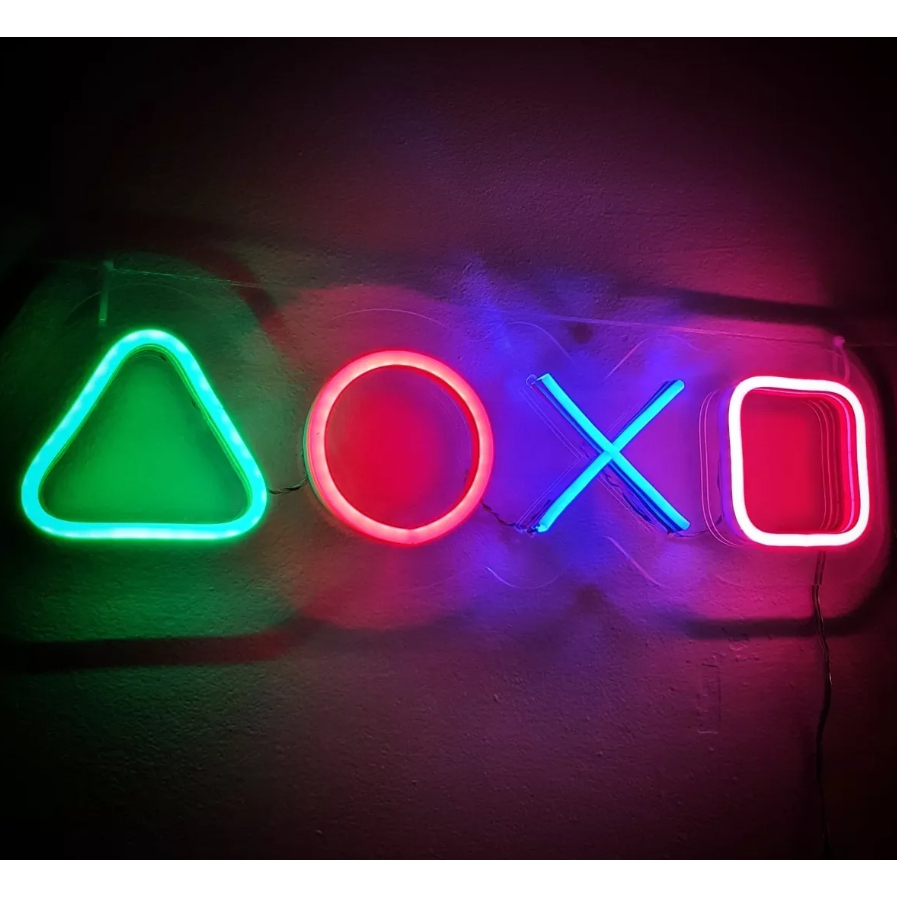 Placa de Neon Led - comandos Playstation 50x15cm Decoração Gamer Geek Vídeo Game