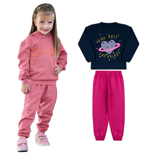 Kit 2 Conjuntos Moletom Infantil Feminino Inverno 2 Ao 8 - 4 Peças de Moletom Flanelado Menina