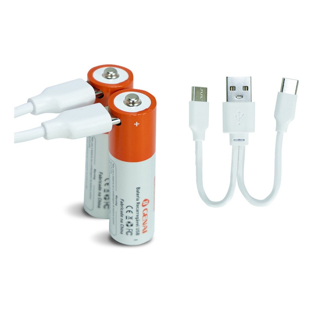 Kit 2 Pilhas Aa Recarregável 750mwh Genai Tipo C 1.5v 5v USB - TypeC