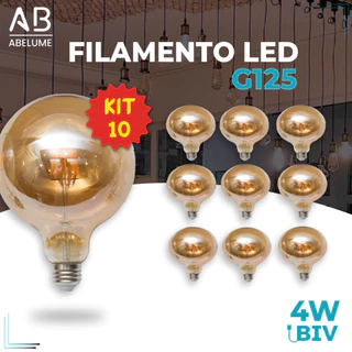 Kit 10 Lâmpada Filamento LED G125 4W E27 LUZ QUENTE (AMARELO) Âmbar Retrô Vintage 110V~220V | Bivolt