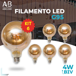 Kit 6 Lâmpada Filamento LED G95 4W E27 LUZ QUENTE (AMARELO) Âmbar Retrô Vintage 110V~220V | Bivolt