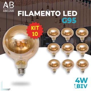 Kit 10 Lâmpada Filamento LED G95 4W E27 LUZ QUENTE (AMARELO) Âmbar Retrô Vintage 110V~220V | Bivolt