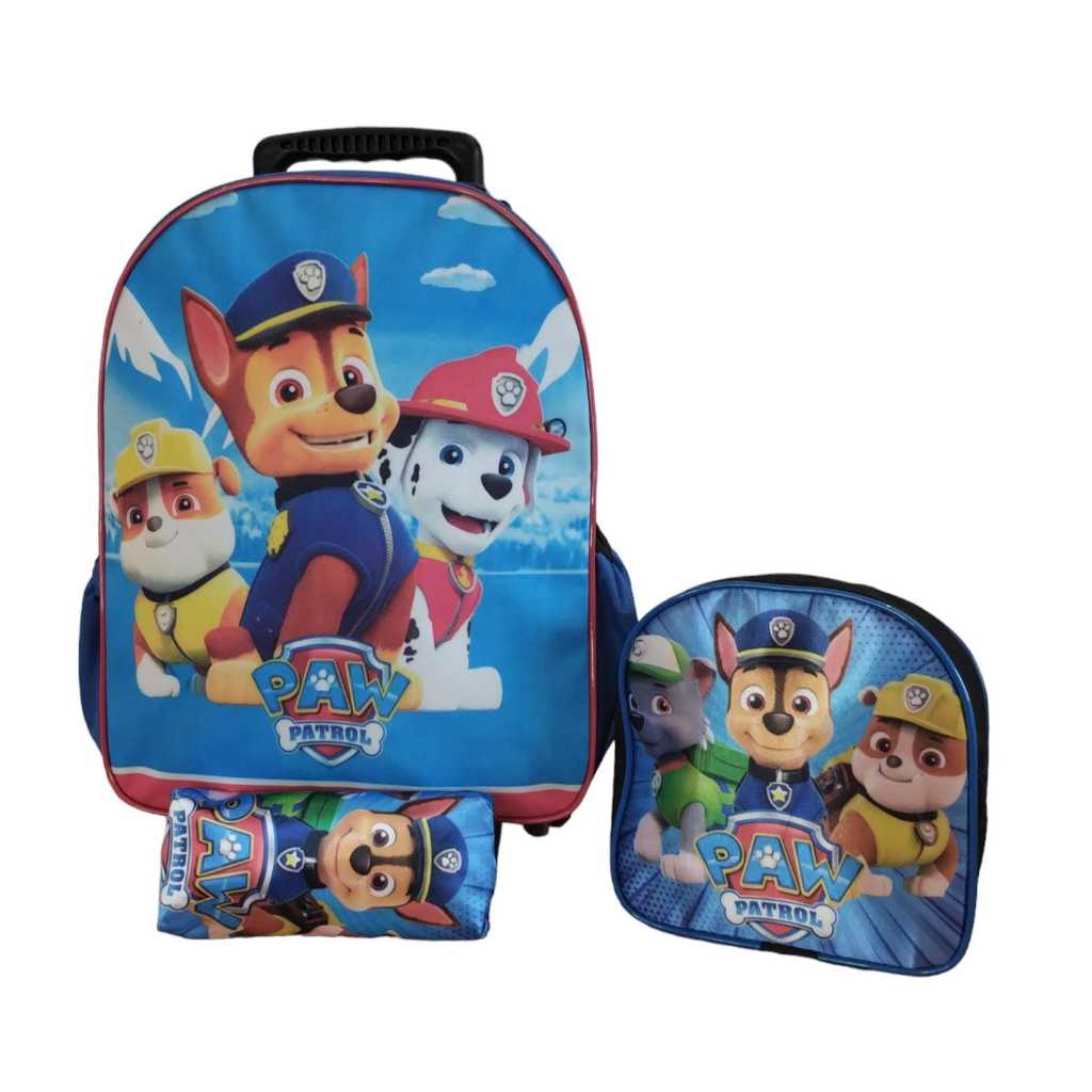 Kit Mochila Escolar Carrinho Personagem Patrulha Canina Lancheira+