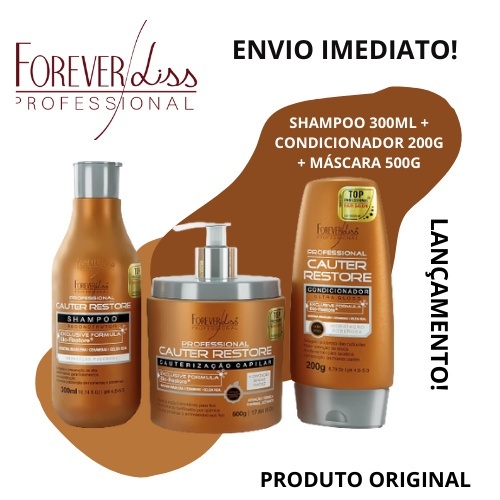 Forever Liss Cauter Restore Shampoo + Cond + Máscara 500g – Profissional  Beleza