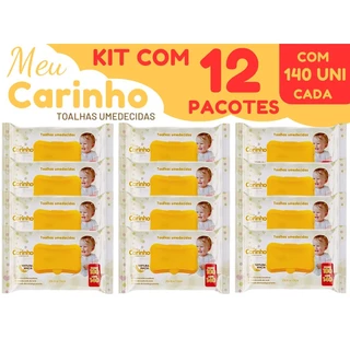Kit Com 12 Pacotes De Lenços/Toalhas Umedecidas Para Bebe Meu Carinho C/140 Unidades Cada – Premium 1680 toalhinhas