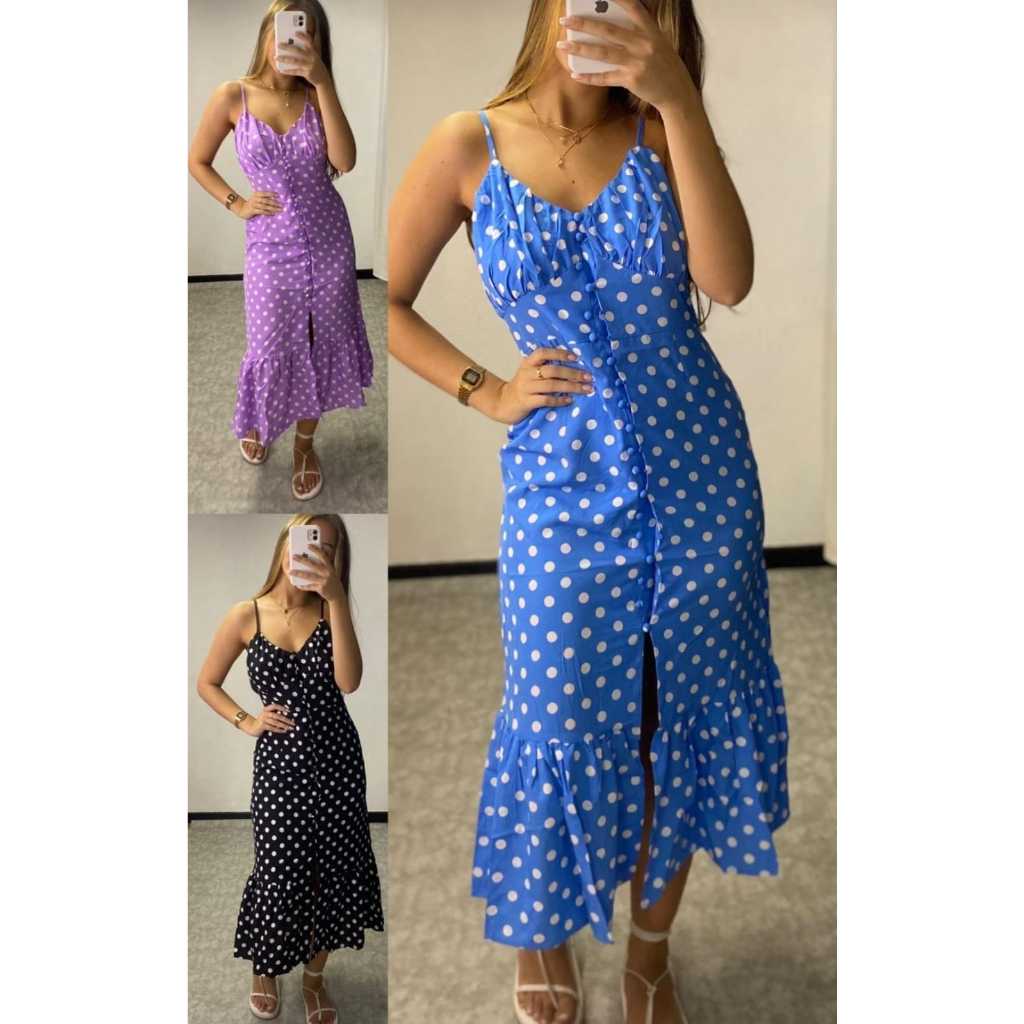Vestido Mid de alçinha com botão e rodado.