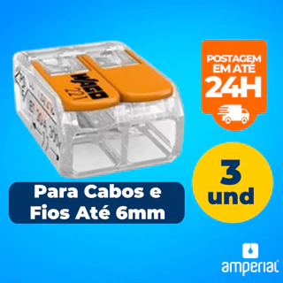 Kit 3 Conectores Emenda para Fios Terminal Wago Original - 2 Pólos 221-612 Para Cabos e Fios - Até 6mm