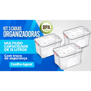 Kit 3 Caixas Organizadoras Transparente 12 Litros Uninjet Multiuso Cesto Cristal Brinquedos Roupas Ferramentas Casa Doméstico Artesanato