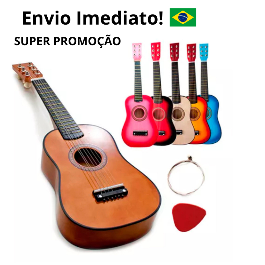 Mini Violão Clássico Para Crianças Com Palheta Em Aço Acústico Madeira Infantil Promoção