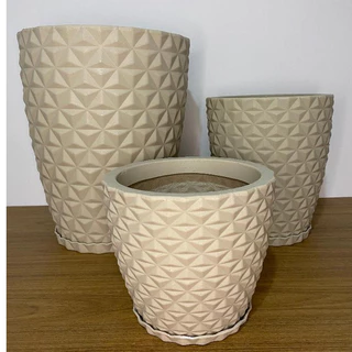 kit 3 Vasos Decorativos Planta flor Luxo Diamante 3D Casa Jardim N1 N2 e N3 com Prato