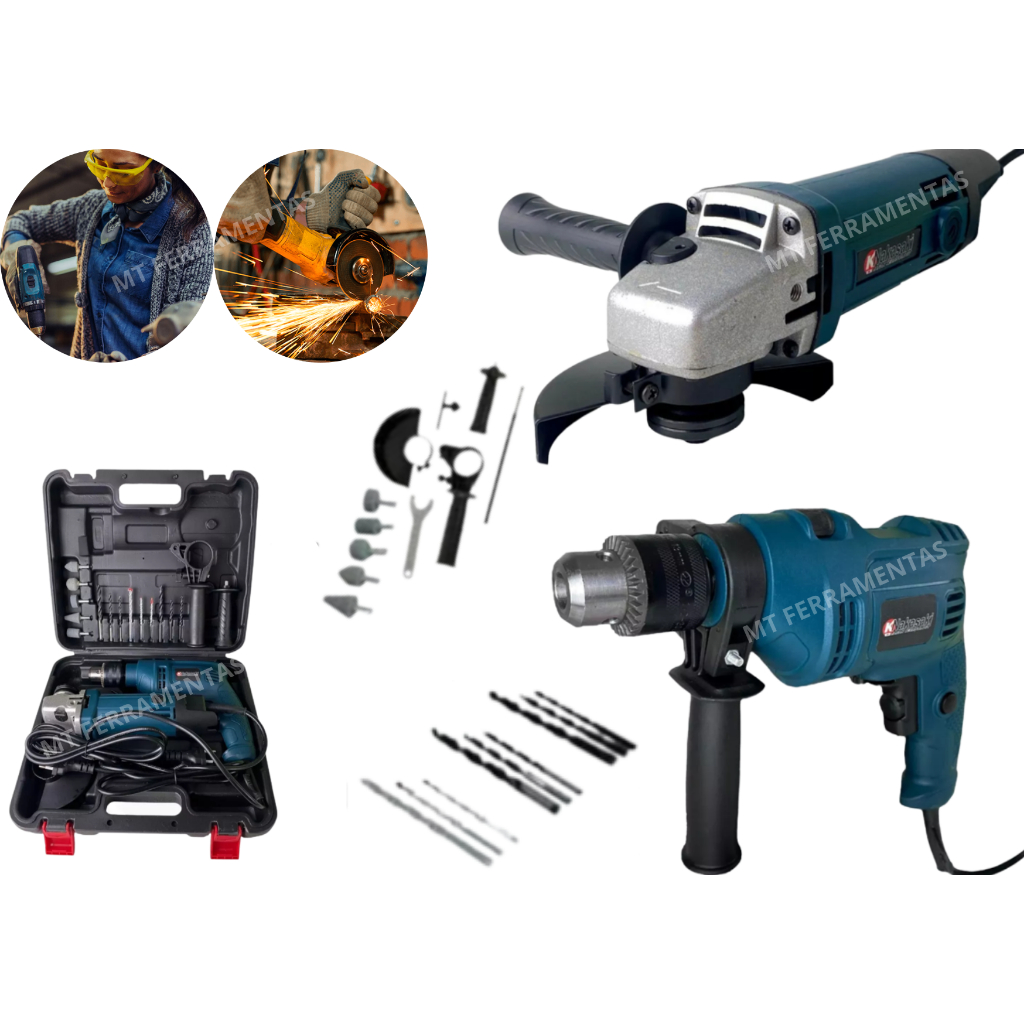 KIT ESMERILHADEIRA/LIXADEIRA E FURADEIRA/PARAFUSADEIRA 800W COM MALETA ...
