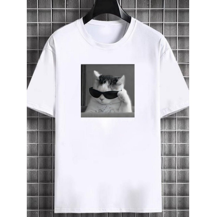 Camiseta Meme Gato, Estilo de Rua, Unissex Algodão
