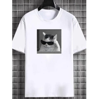 Camiseta Meme Gato, Estilo de Rua, Unissex Algodão