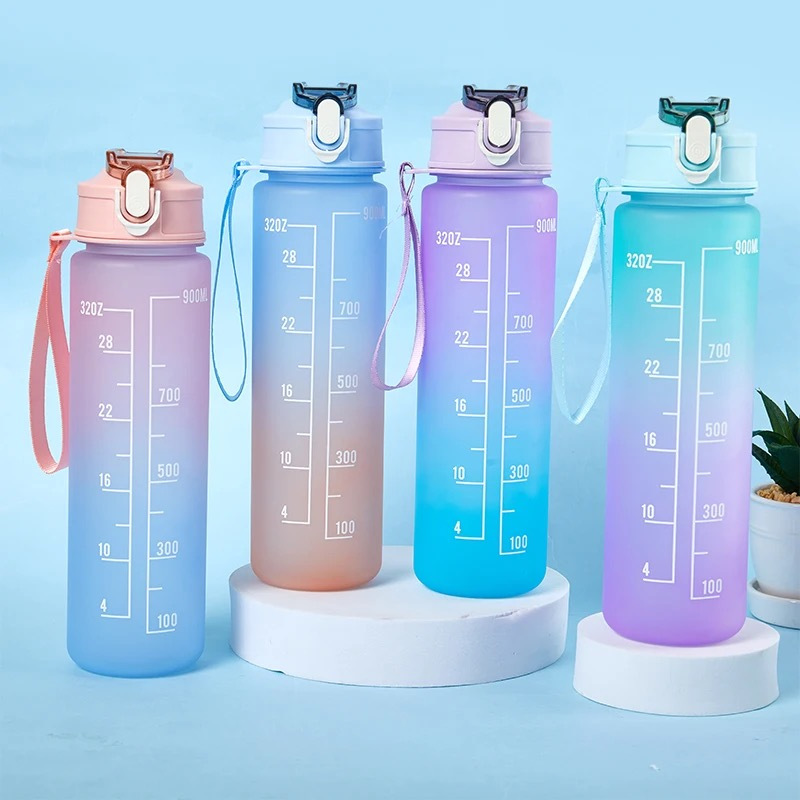 Kit 2 Garrafas 900ml + 300ml De Água Com Adesivo e Alça Canudo Motivacional Academia Squeeze