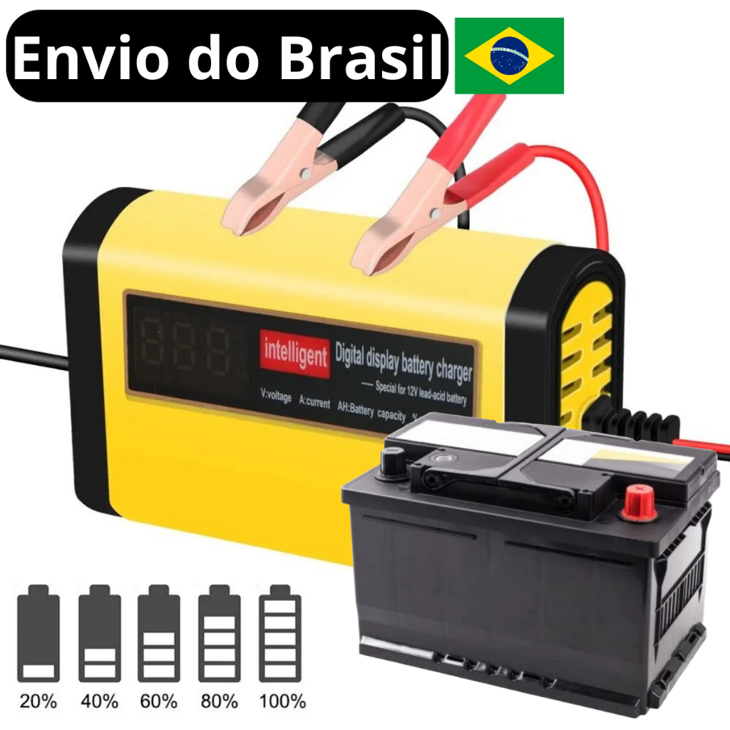 Carregador bateria carro 12v automotivo moto inteligente portátil carga ...