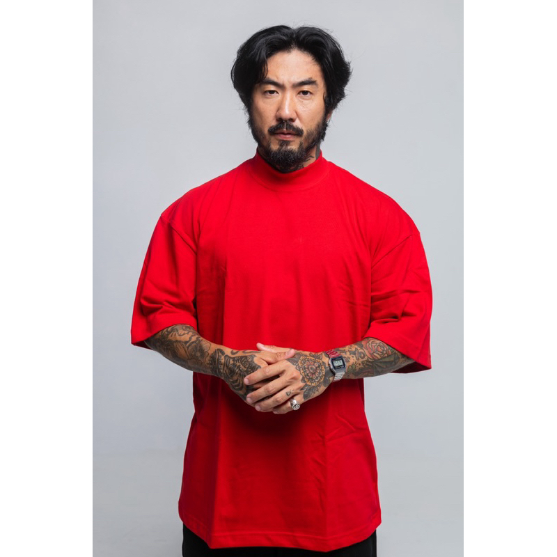 Camiseta Oversized Gola Alta Vermelho Premium