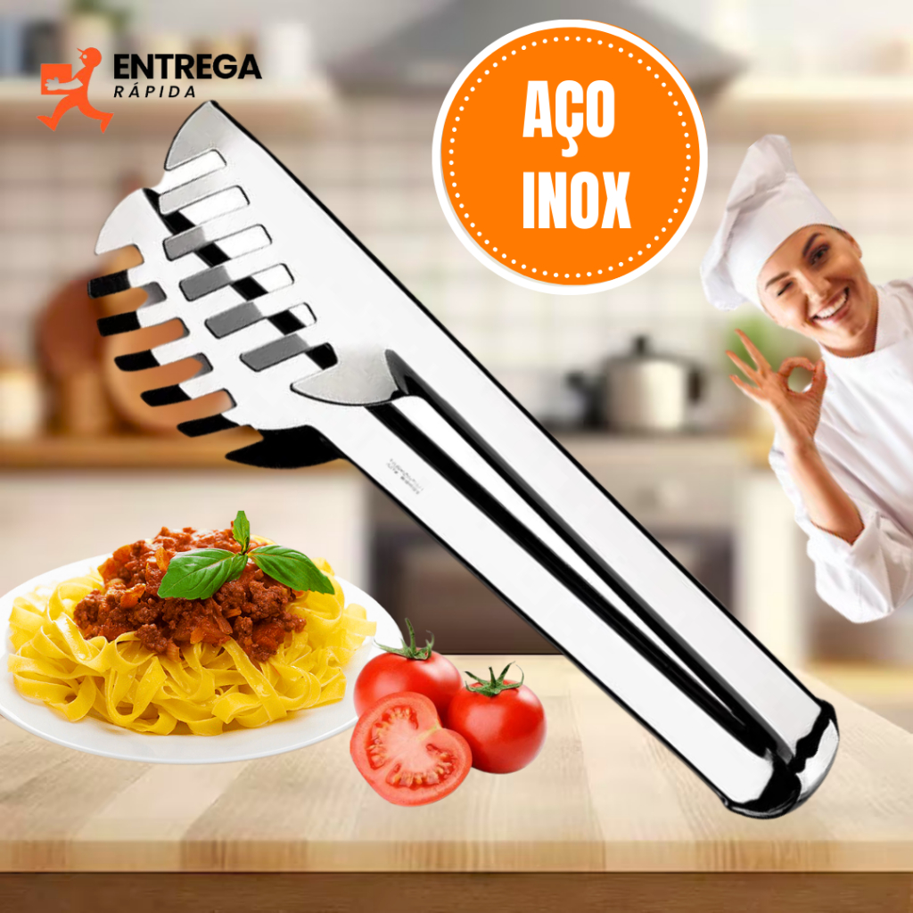 Pegador em Aço Inox para Macarrão 20cm Versatilidade Universal Ideal ...