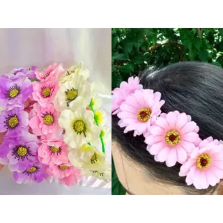 Coroa Tiara de Flores grande branco roxo e rosa