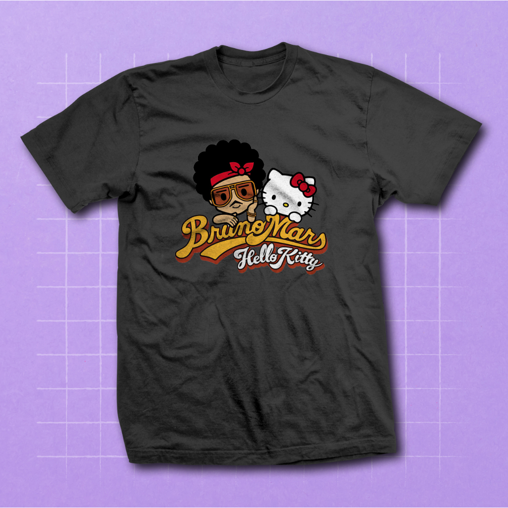 Camiseta Unissex Algodão Poliéster Branca Preta Bruno Mars Hello Kitty