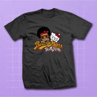 Camiseta Unissex Algodão Poliéster Branca Preta Bruno Mars Hello Kitty