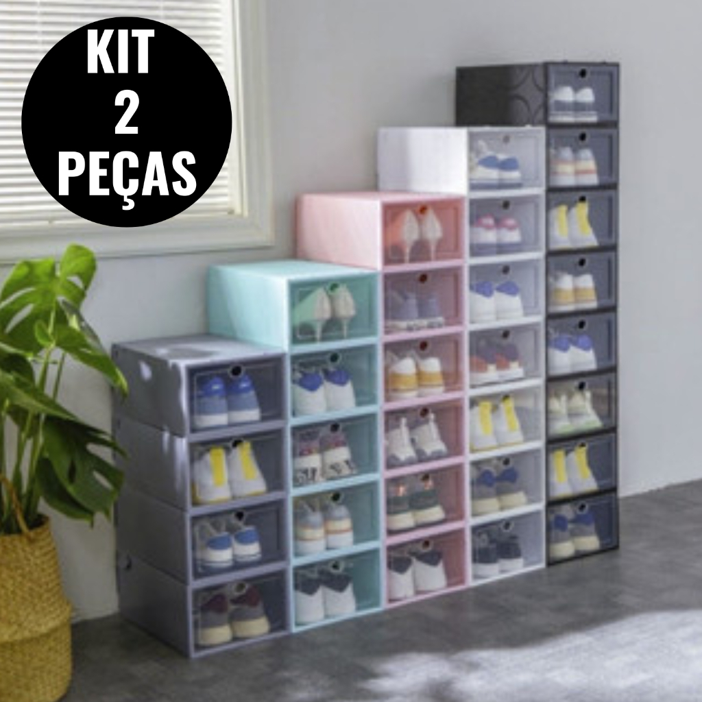 Kit Caixa Organizador Para Tênis Sapatos Multiuso Empilhável Tampa Flip Feminino Masculino