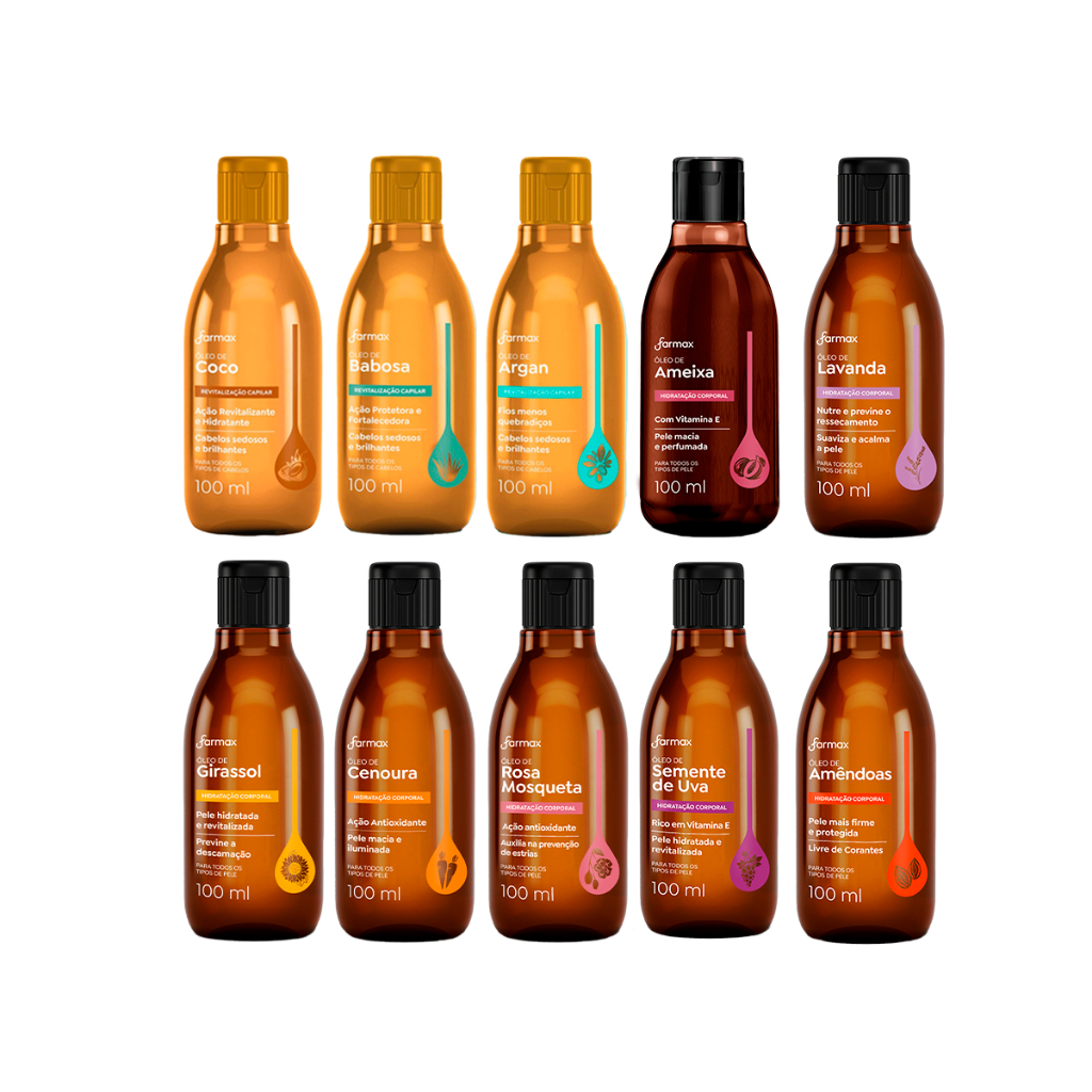 Farmax Kit 3un Óleo Capilar e Corporal - 100ml | Shopee Brasil