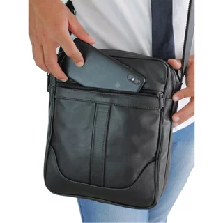 bolsa masculina transversal 100% couro bovino legítimo 015 Shoulder Bag com porta revolv...