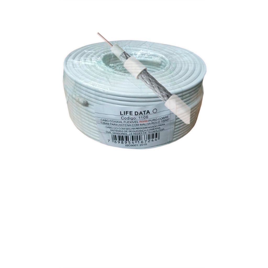 CABO COAXIAL RG58 PURO COBRE 0,8MM PARA ANTENA COM MALHA