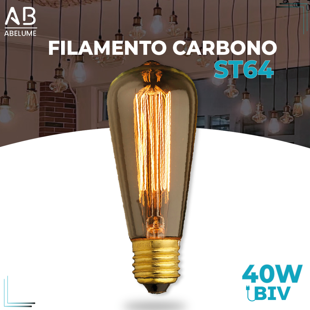 Lâmpada Filamento E27 Carbono ST64 40W LUZ QUENTE (AMARELO) Âmbar 110V~220V