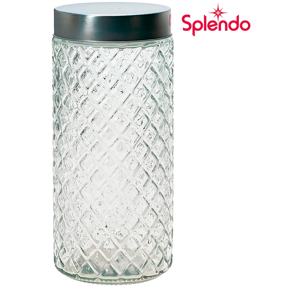 Pote De Vidro Com Tampa 1,6 Litros Diamond - Prata e Transparente