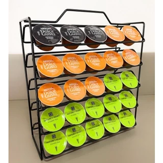 Porta 40/50 Cápsulas Café Dolce Gusto e Nespresso Aramado Organização Aço Preto e Dourado Suporte Organizador Cozinha Cantinho do Café Escritório