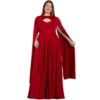 Vestido Longo Plus Size Em Malha Com Manga Capa Ps111