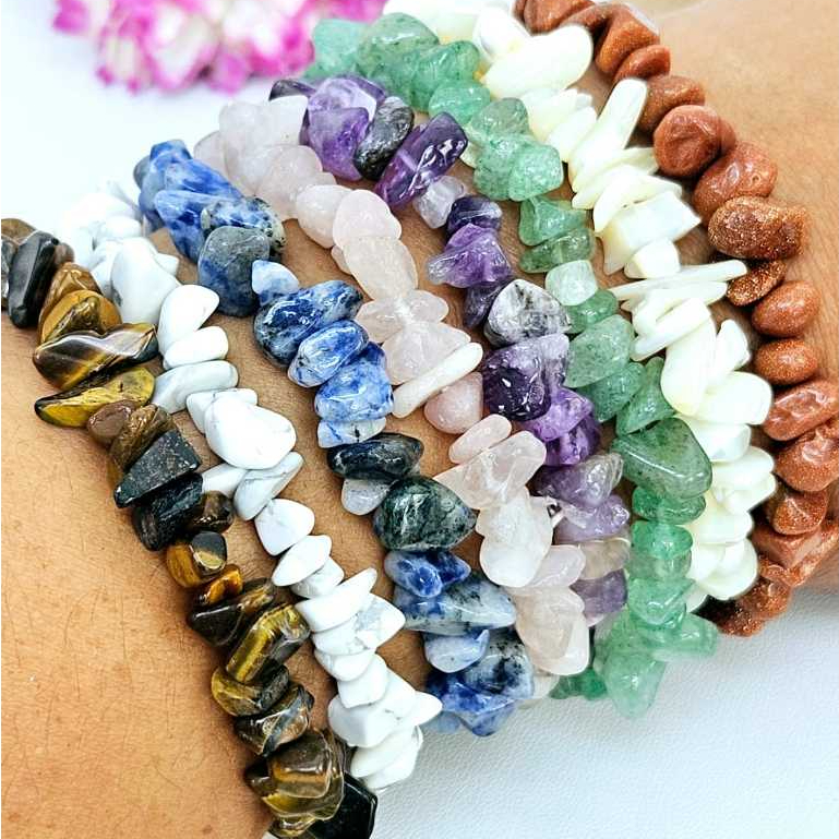 Pulseiras em Cascalho de Pedras e Cristais Naturais pulseira de pedra ...