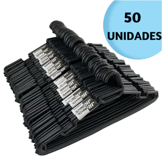 KIT 50 Cabides Adulto Preto Redondo Reforçado