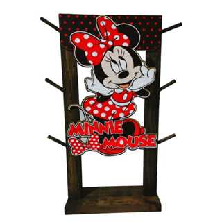 Suporte Em Pinus Para Xicara e Pires Decorado Minnie e Mickey